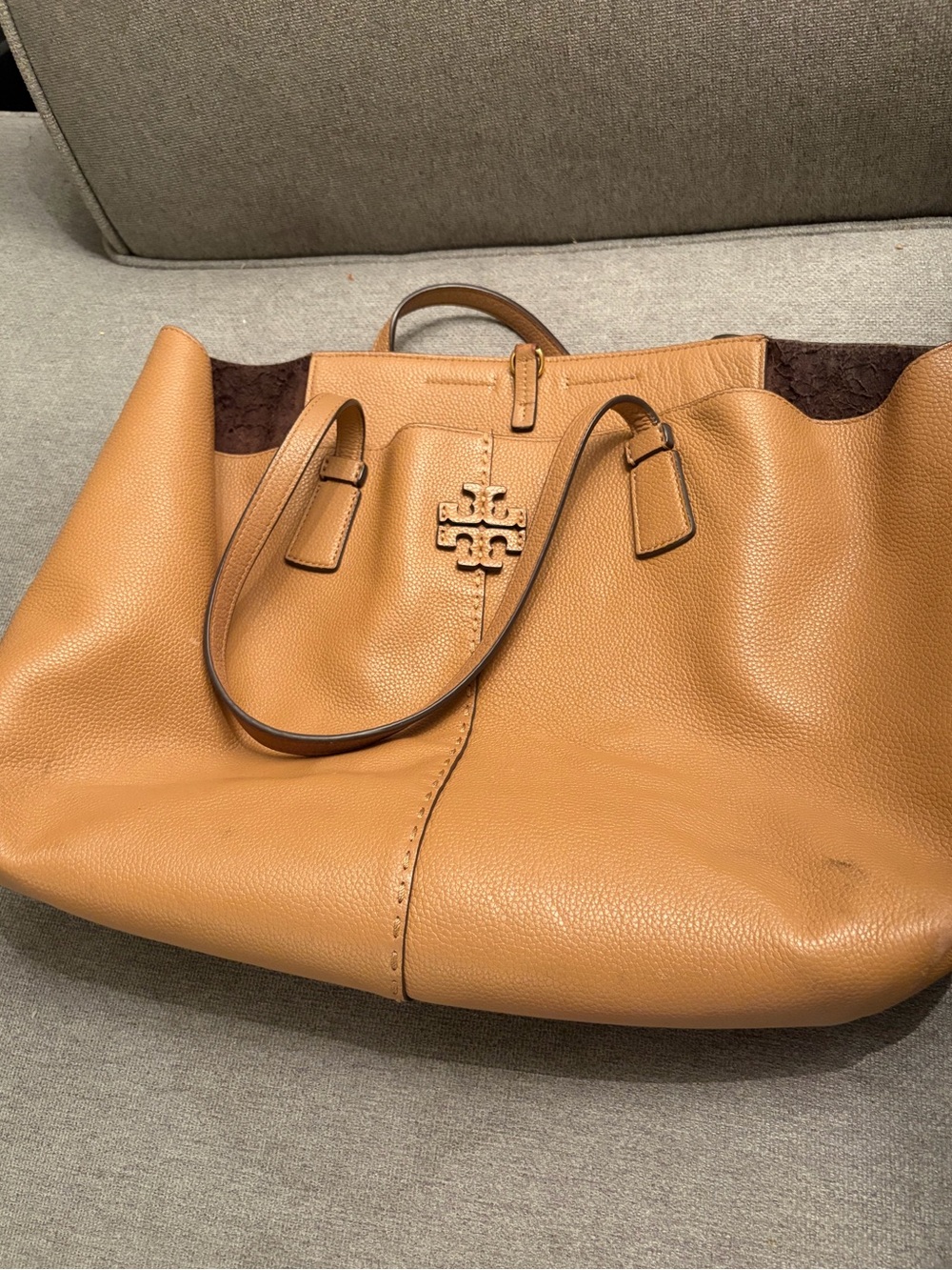 Tory Burch Pebbled Leather Tote in Caramel